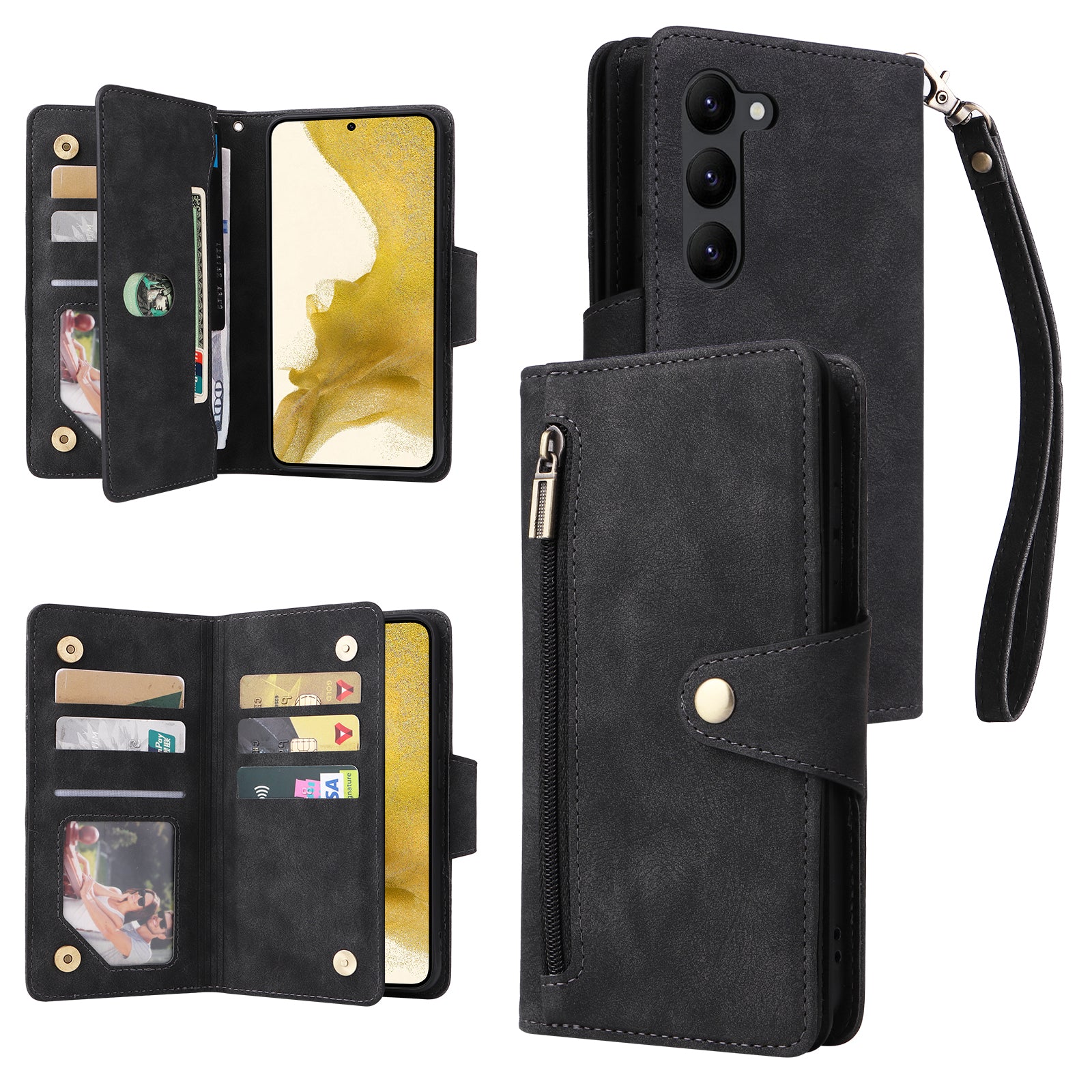 For Samsung Galaxy S23+ Card Slots Case Anti-Dorp Rivet Decor Leather Flip Phone Cover For Samsung Galaxy S23+ Card Slots Case Anti-Dorp Rivet Decor Leather Flip Phone Cover